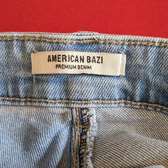 American Bazi Premium Denim Blue Distressed High Rise Skinny Jeans Size 3X NWT - Picture 3 of 4